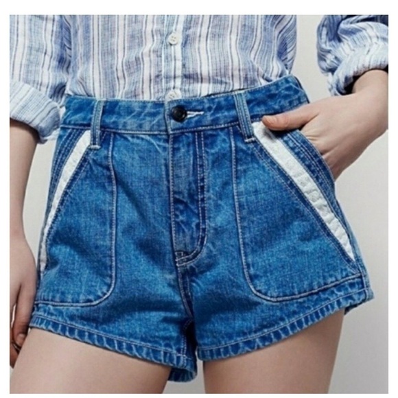 Free People Sweet Surrender High Rise Lace Pocket Denim Shorts Size 24 - Picture 1 of 10
